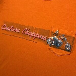 Y2K Retro Custom Choppers Motorcycle Graphic Pocket T Shirt Orange Mens XL